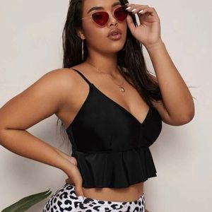 NWOT Black SHEIN Ruffled Tankini Top